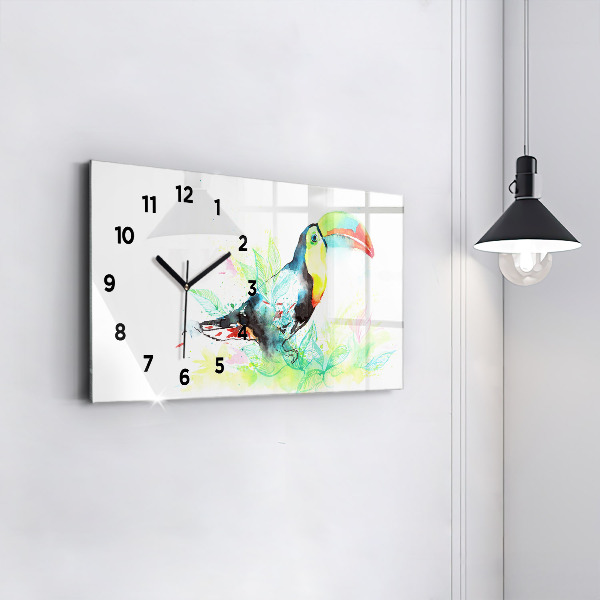 Glass wall clock rectangular Toucan in the grass