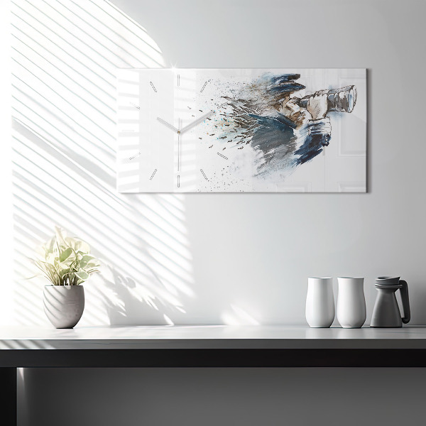 Glass wall clock rectangular Ship captain with binoculars