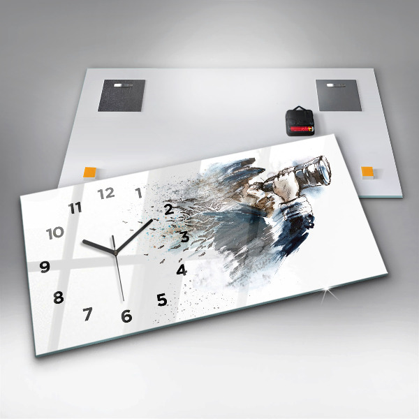 Glass wall clock rectangular Ship captain with binoculars