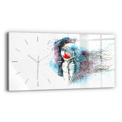 Glass wall clock rectangular Astronaut abstraction
