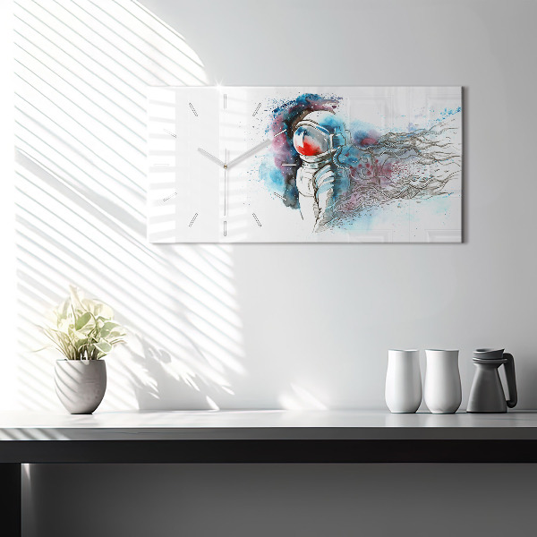 Glass wall clock rectangular Astronaut abstraction
