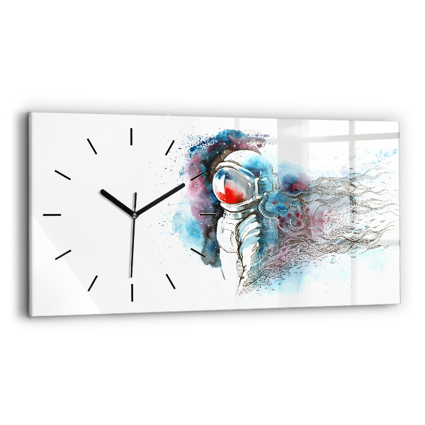 Glass wall clock rectangular Astronaut abstraction
