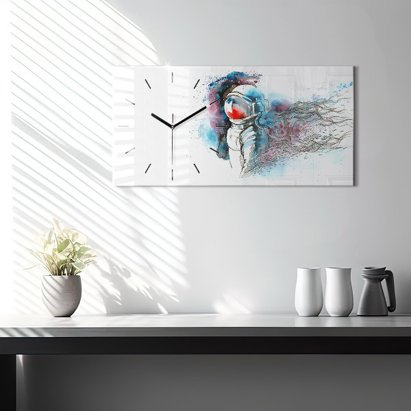 Glass wall clock rectangular Astronaut abstraction