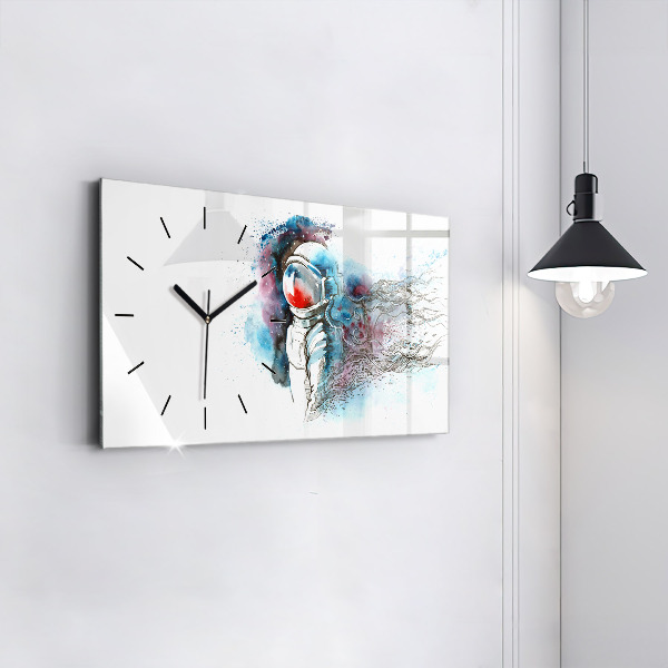 Glass wall clock rectangular Astronaut abstraction