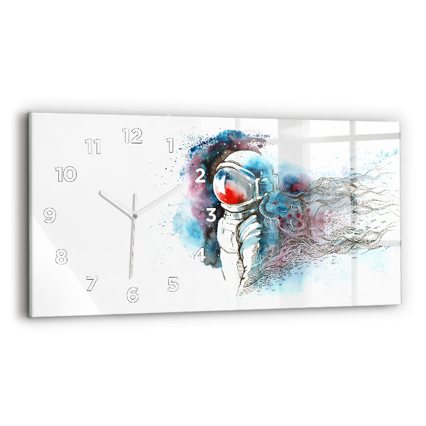 Glass wall clock rectangular Astronaut abstraction