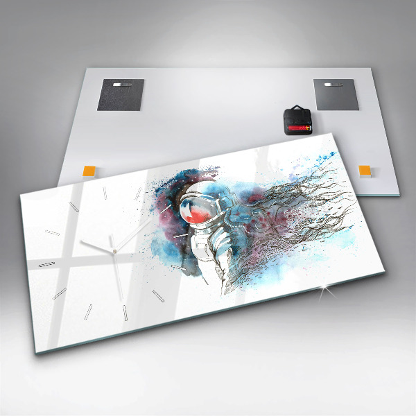 Glass wall clock rectangular Astronaut abstraction