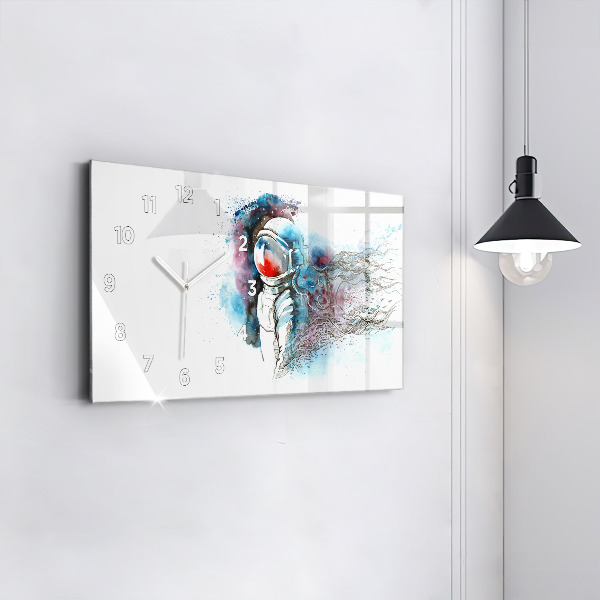 Glass wall clock rectangular Astronaut abstraction
