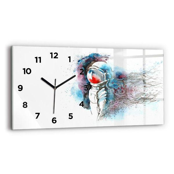 Glass wall clock rectangular Astronaut abstraction