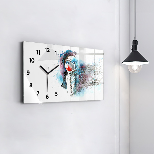 Glass wall clock rectangular Astronaut abstraction