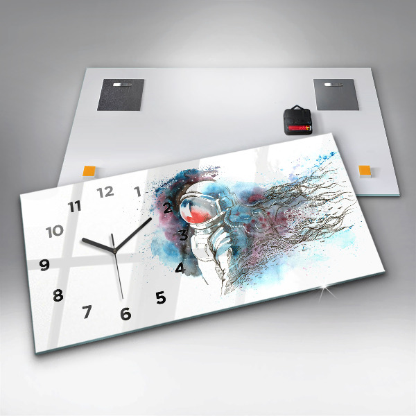 Glass wall clock rectangular Astronaut abstraction