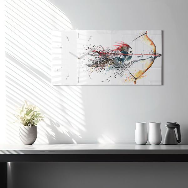 Glass wall clock rectangular A warrior on the hunt