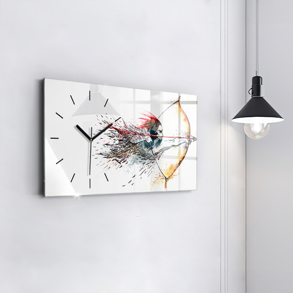 Glass wall clock rectangular A warrior on the hunt