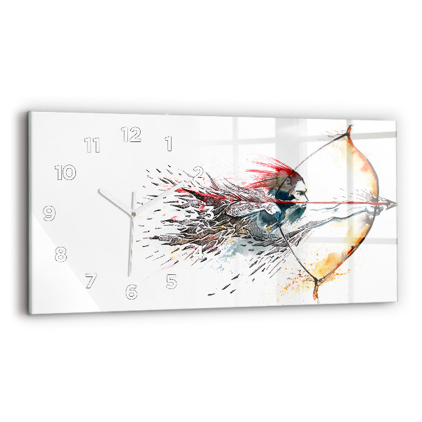 Glass wall clock rectangular A warrior on the hunt