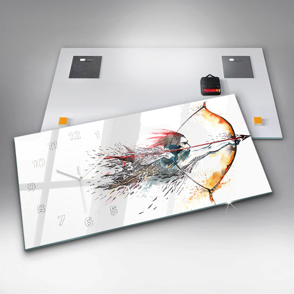 Glass wall clock rectangular A warrior on the hunt