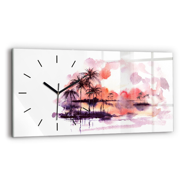 Glass wall clock rectangular Tropical Landscape