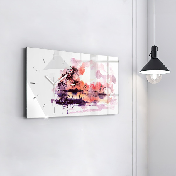 Glass wall clock rectangular Tropical Landscape