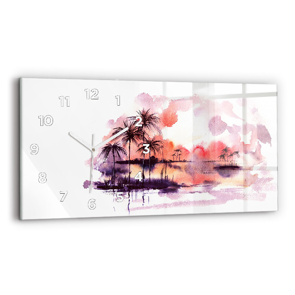 Glass wall clock rectangular Tropical Landscape