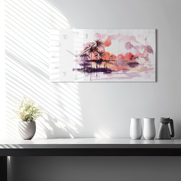 Glass wall clock rectangular Tropical Landscape
