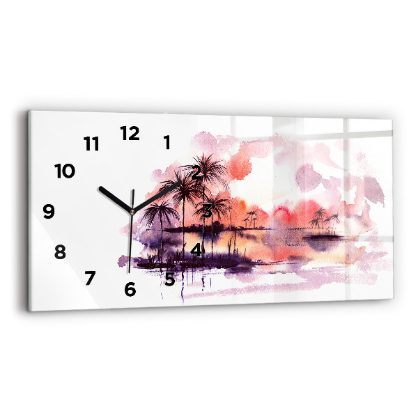 Glass wall clock rectangular Tropical Landscape