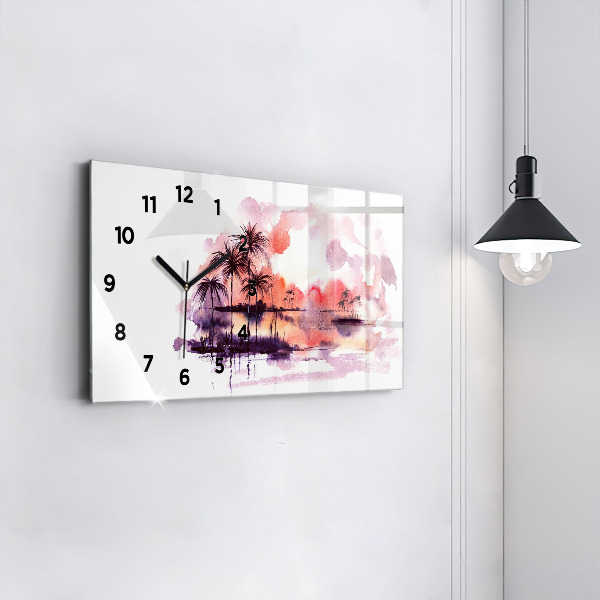 Glass wall clock rectangular Tropical Landscape