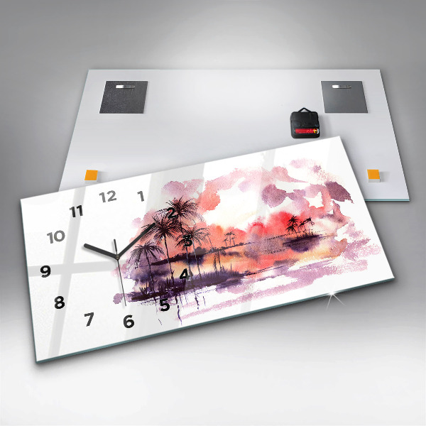 Glass wall clock rectangular Tropical Landscape