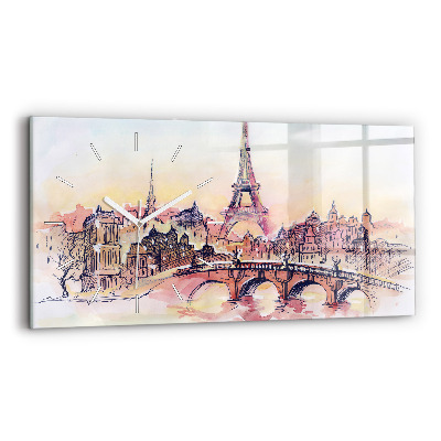 Glass wall clock rectangular Painted Landscape of Paris