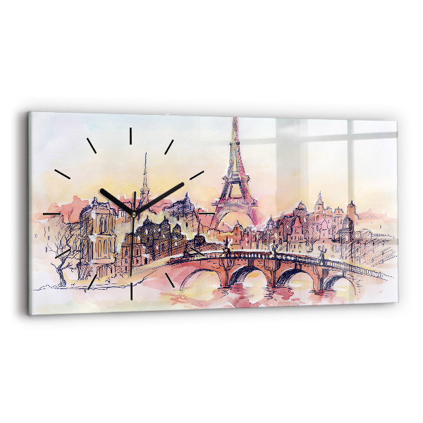 Glass wall clock rectangular Painted Landscape of Paris