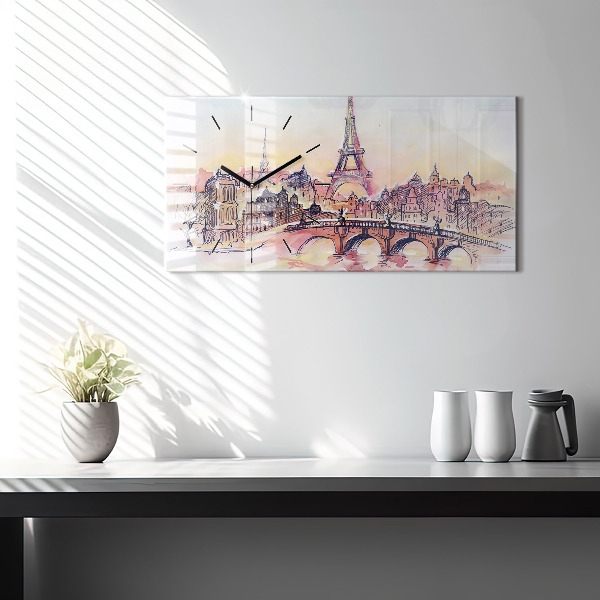 Glass wall clock rectangular Painted Landscape of Paris