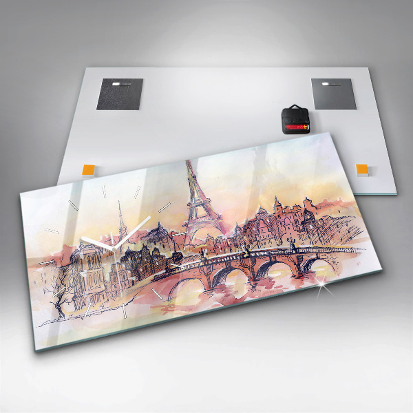 Glass wall clock rectangular Painted Landscape of Paris