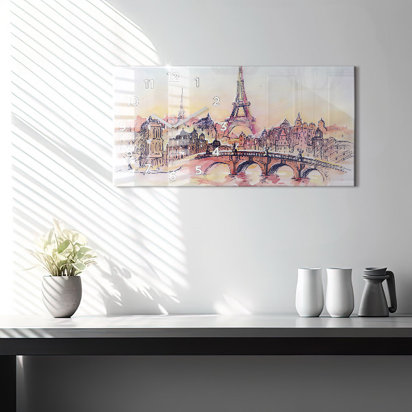 Glass wall clock rectangular Painted Landscape of Paris