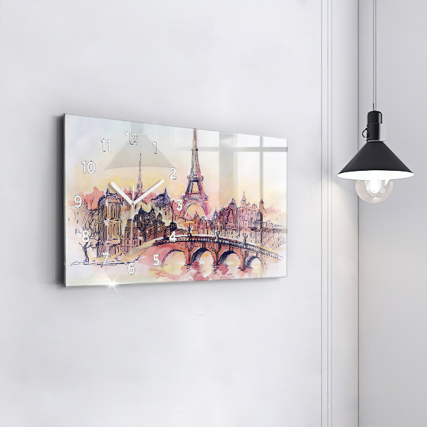 Glass wall clock rectangular Painted Landscape of Paris