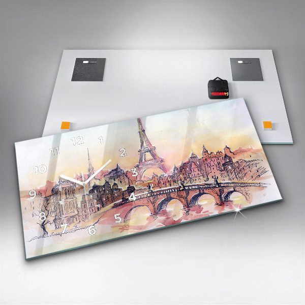 Glass wall clock rectangular Painted Landscape of Paris
