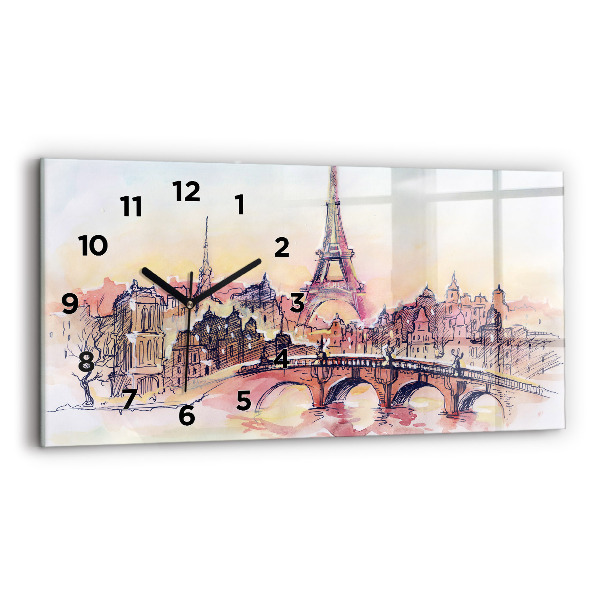 Glass wall clock rectangular Painted Landscape of Paris