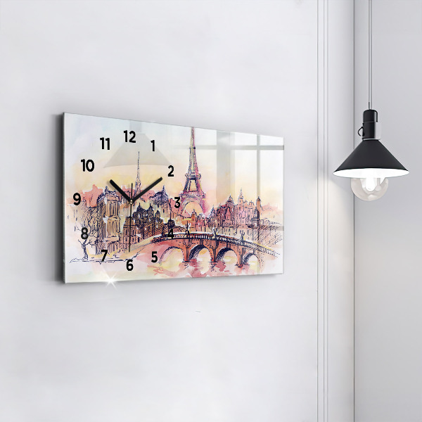 Glass wall clock rectangular Painted Landscape of Paris