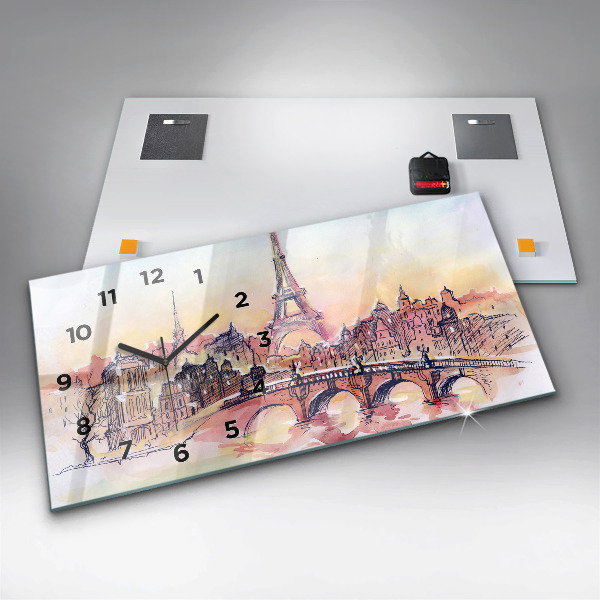 Glass wall clock rectangular Painted Landscape of Paris