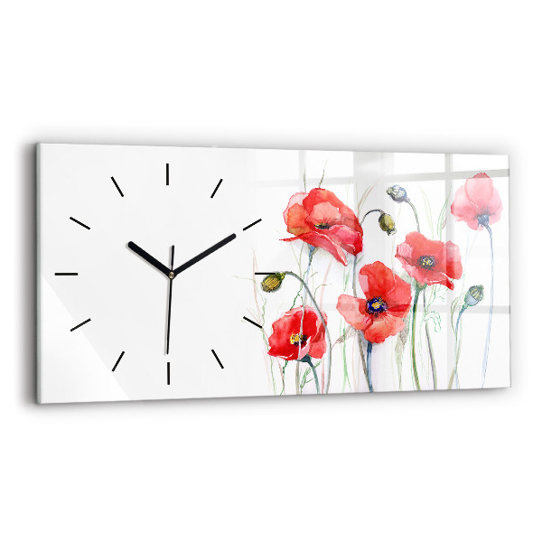 Glass wall clock rectangular Painted Red Poppies