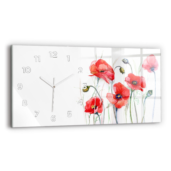 Glass wall clock rectangular Painted Red Poppies