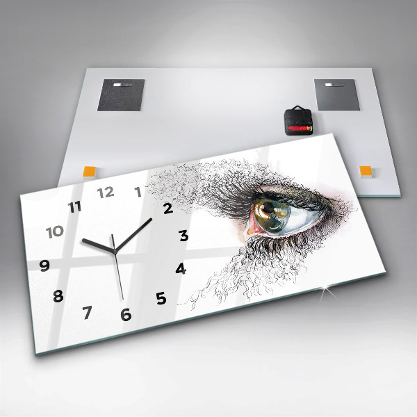 Glass wall clock rectangular Drawing of a human eye