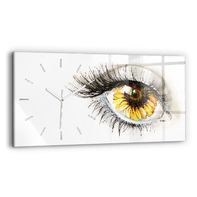 Glass wall clock rectangular Sunflower flower in the eye