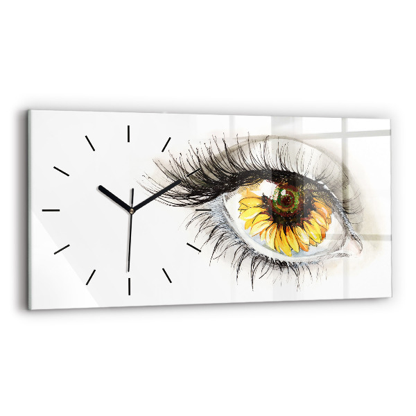 Glass wall clock rectangular Sunflower flower in the eye