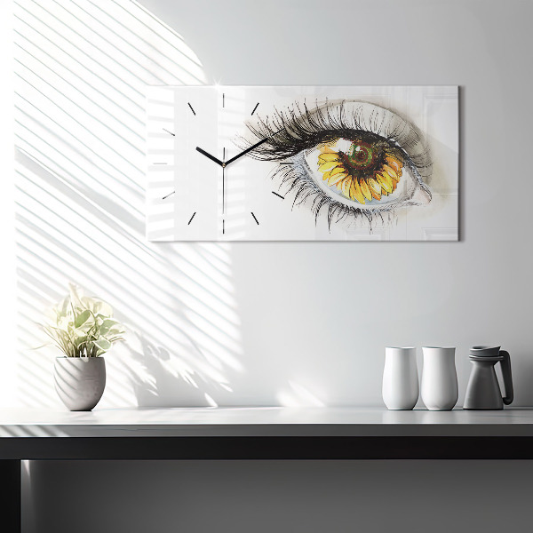 Glass wall clock rectangular Sunflower flower in the eye
