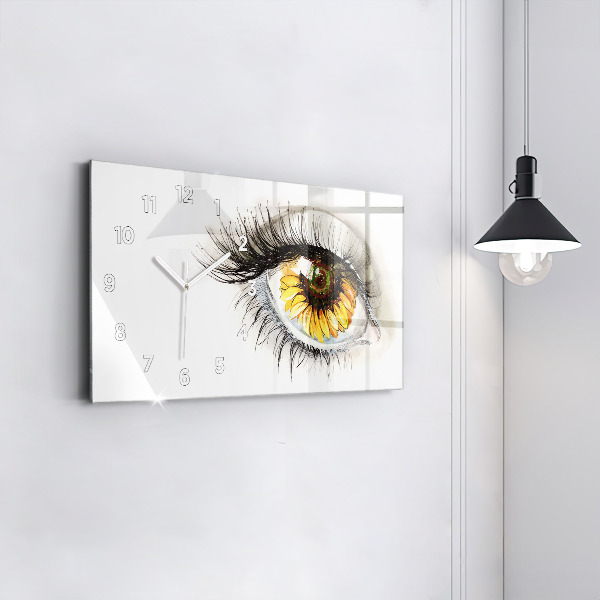 Glass wall clock rectangular Sunflower flower in the eye