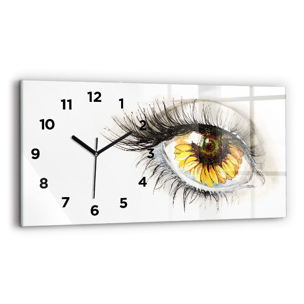 Glass wall clock rectangular Sunflower flower in the eye