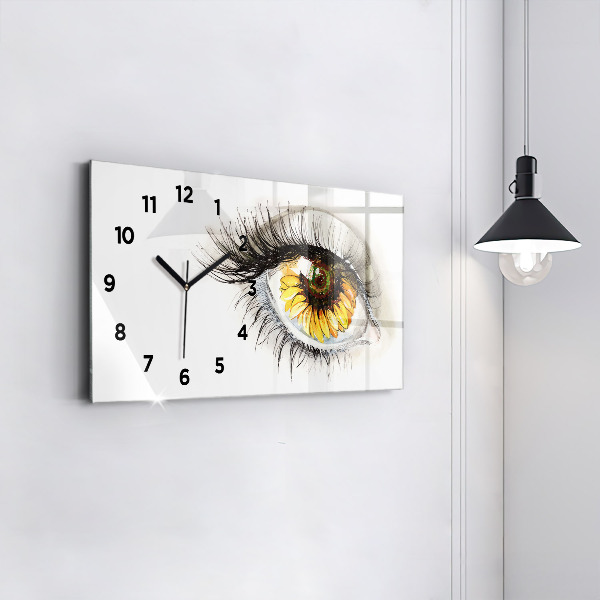 Glass wall clock rectangular Sunflower flower in the eye