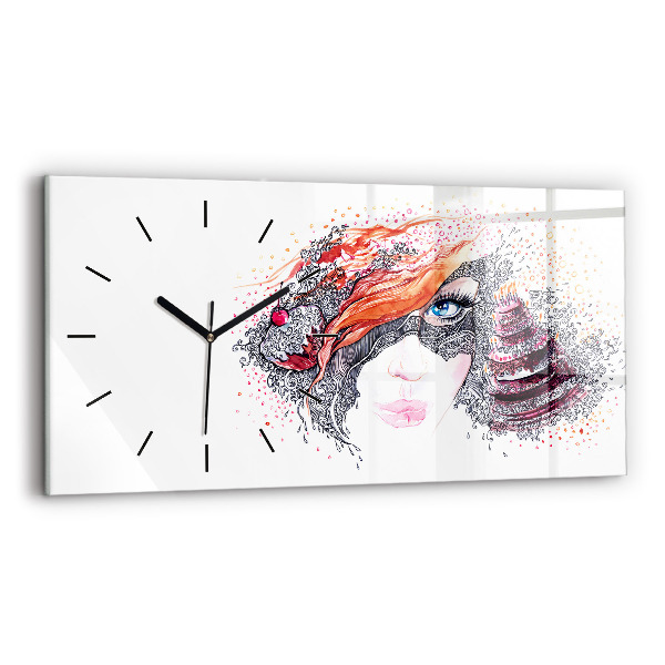 Glass wall clock rectangular Sweet woman with cake