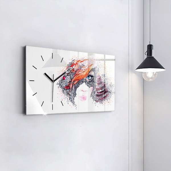 Glass wall clock rectangular Sweet woman with cake