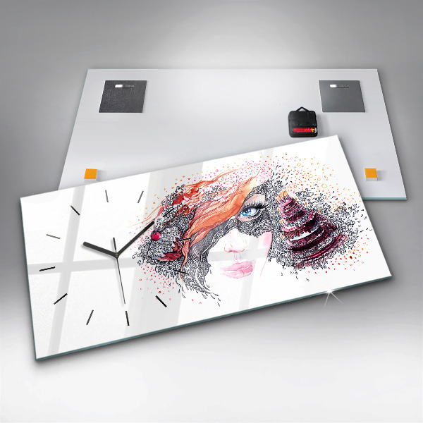 Glass wall clock rectangular Sweet woman with cake