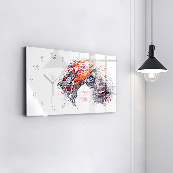 Glass wall clock rectangular Sweet woman with cake