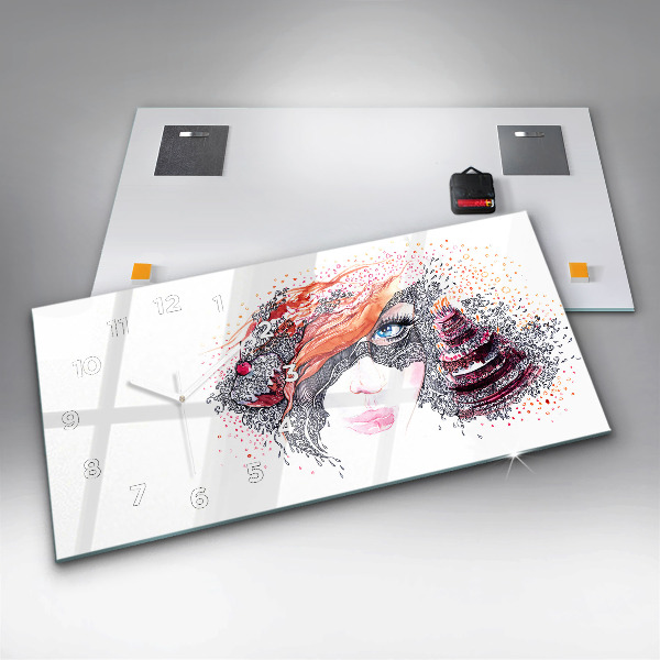 Glass wall clock rectangular Sweet woman with cake
