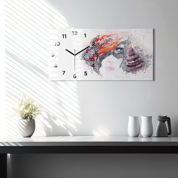 Glass wall clock rectangular Sweet woman with cake